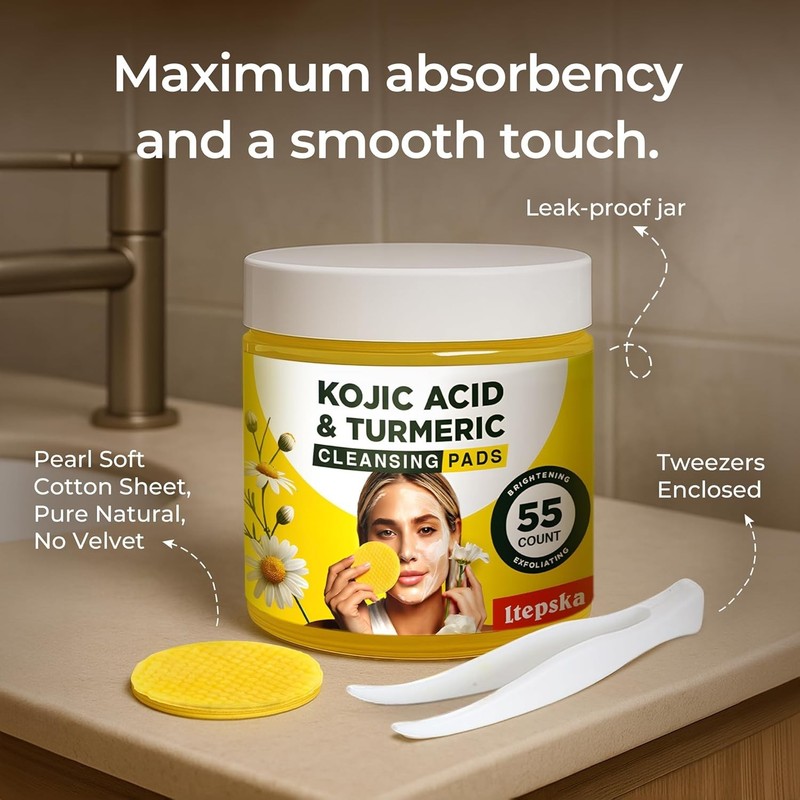 Turmeric Kojic Acid &Facial Exfoliating Peel Cleansing 55 Pads Dark Spot Remover gallery