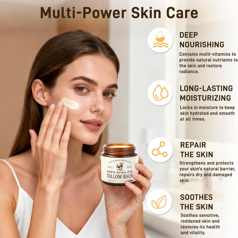 Beef Tallow for Skin & Face, Organic Grass Fed Beef Tallow Balm, Unscented Natur gallery