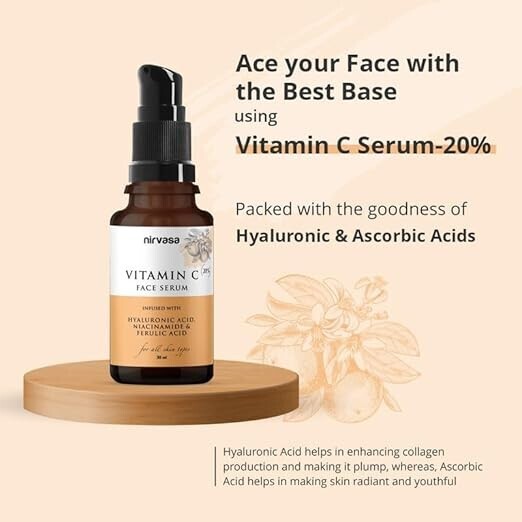 Nirvasa 20% Vitamin C Serum for Oily Skin With Hyaluronic Acid, Niacinamide 30ml gallery