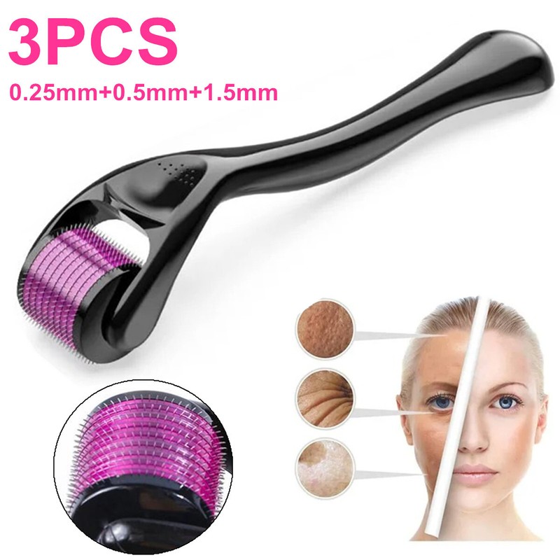 3 Pairs Derma Roller – 0.25mm & 0.50mm & 1.50mm / 540 Scar Titanium Microneedle
