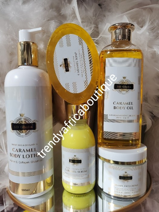 5D Gluta Caramel Brightening & Exfoliating Body Lotion, Soap, Oil, Serum, Face👌