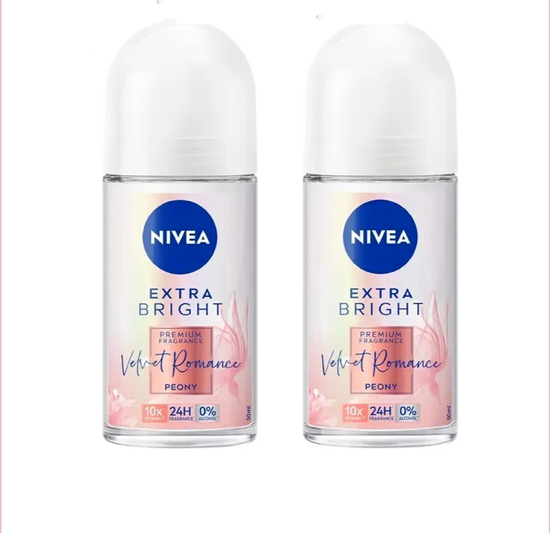2 Bottles Nivea Deo Female Extra Bright Velvet Romance Roll On 50ML TWP