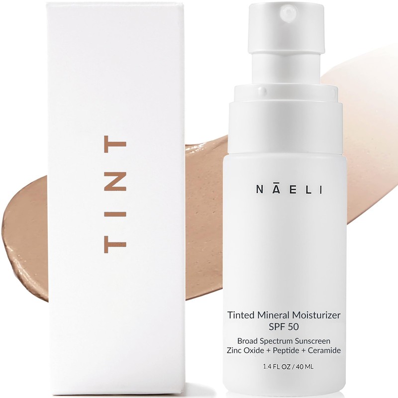 Anti Aging Tinted Moisturizer SPF 50, Mineral Sunscreen for Face with Zinc Ox…