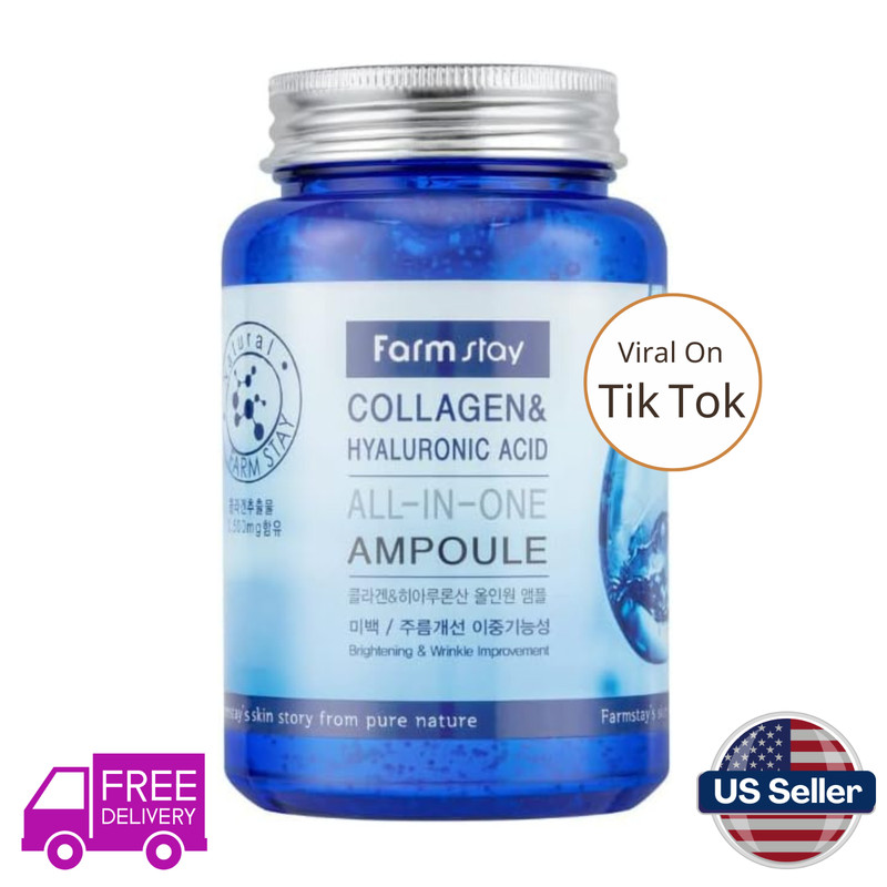 FARMSTAY Collagen & Hyaluronic Acid All in one Ampoule – Korean Skin Care 250ml