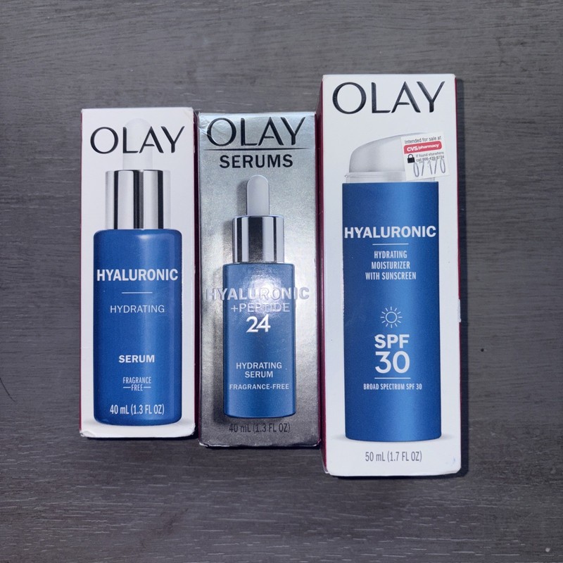 3x Olay Hyaluronic Hydrating Serum 1.3 Oz Ea & Moisturizer 1.7 Oz (12/2026)