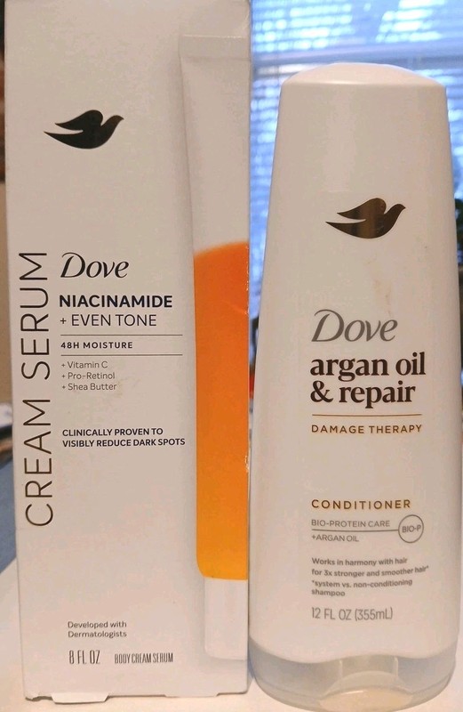 Dove Niacinamide Even Tone Cream Serum 8oz+ Argan Oil Hair Conditioner 12oz/NEW!