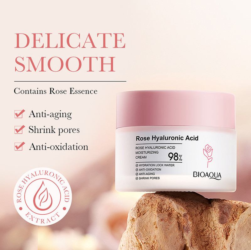 Bioaqua Rose Hyaluronic Acid Moisturizing Cream Repair Skin Oil Balance 50g gallery