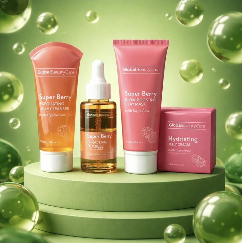 Global Beauty Care Super Berry Facial Scrub Serum Boosting Mask Jelly Cream Set