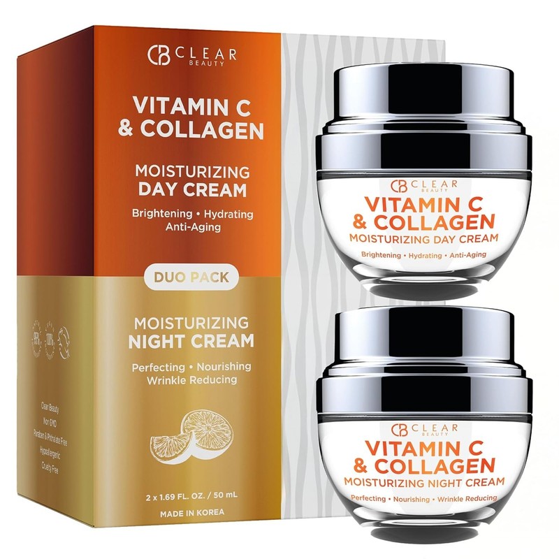 Clear Beauty Vitamin C & Collagen Day Cream Duo Brightening Anti-Aging Hydrating