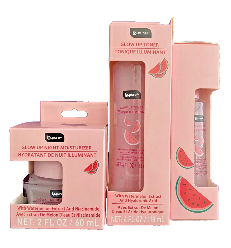 Set of 3 – B Pure Glow Up Toner, Serum & Night Moisturizer Watermelon