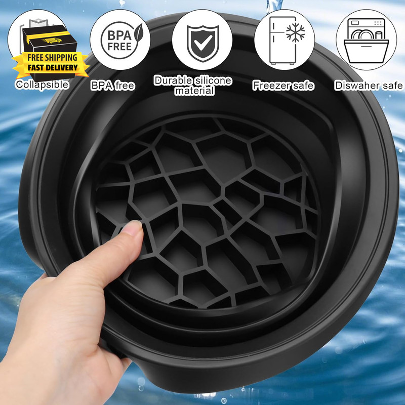 Silicone Face Bowl for Ice with Built-In Icetray, Collapsible Face Tub for Ice B gallery