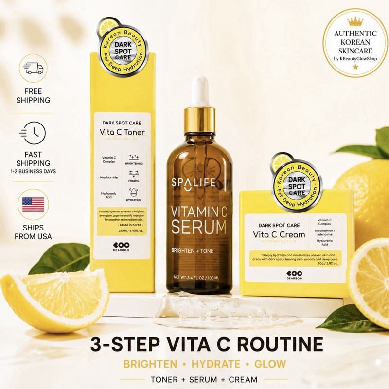Vitamin C Korean Skincare Set Toner Serum Cream Dark Spot Glow Care