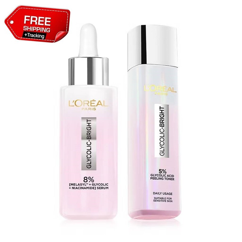 LOREAL Glycolic Bright Set Serum 30 ml + Peeling Toner 128 ml