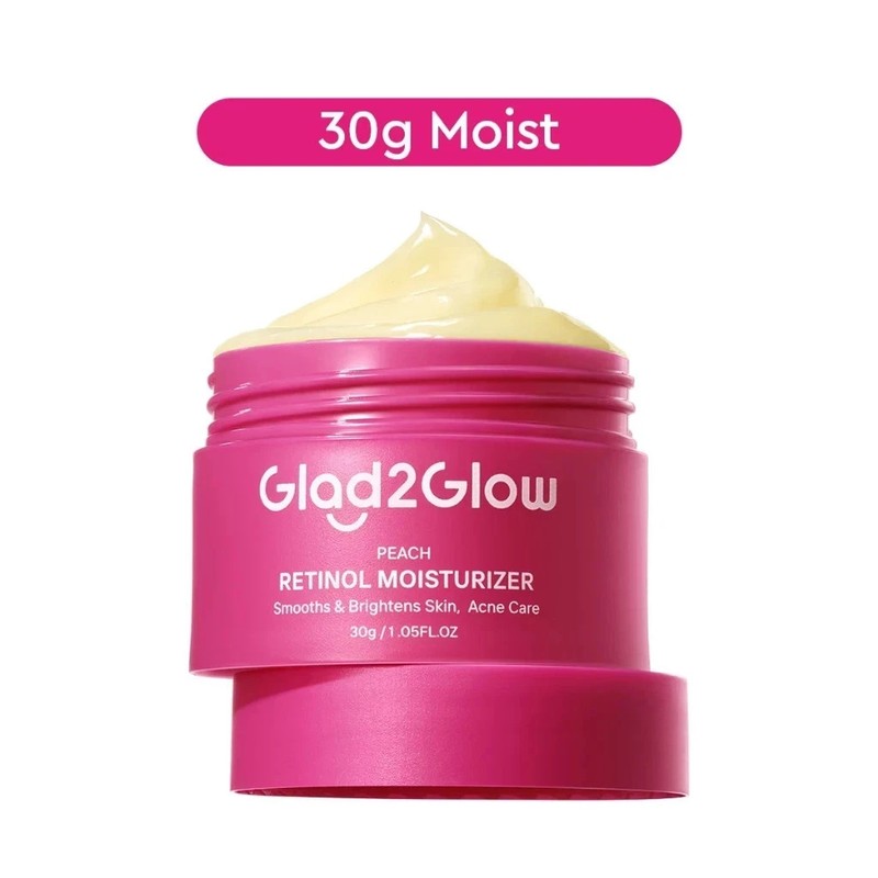 Glad2Glow Peach Retinol Moisturizer Smooth Acne Scar Prone Skin Night Cream 30g