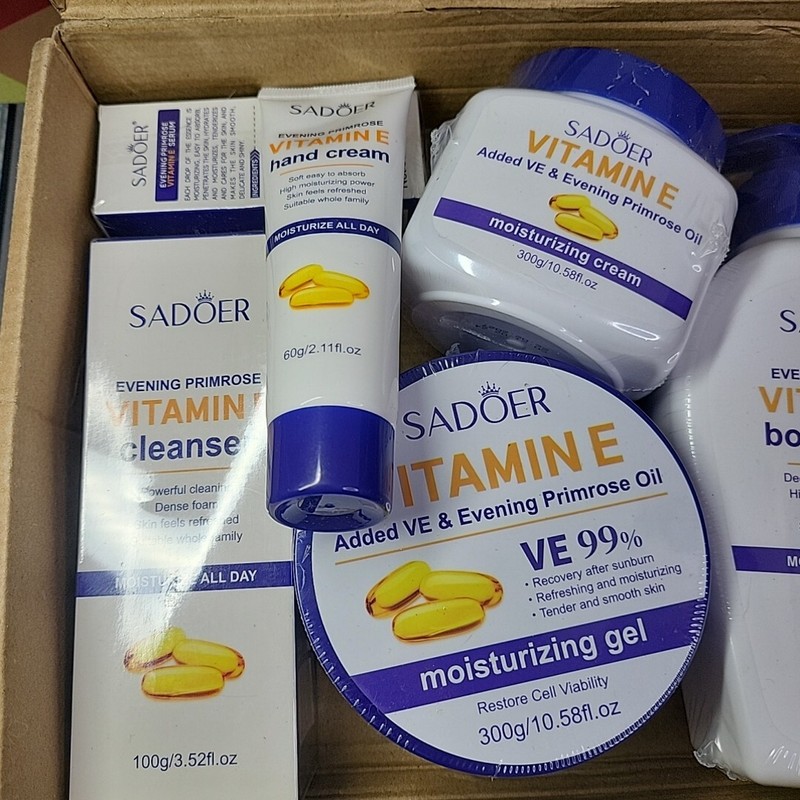 6 Pack SADOER Evening Vitamin E & Primrose Serum, Lotion, Gel,2 Creams, Cleanser gallery