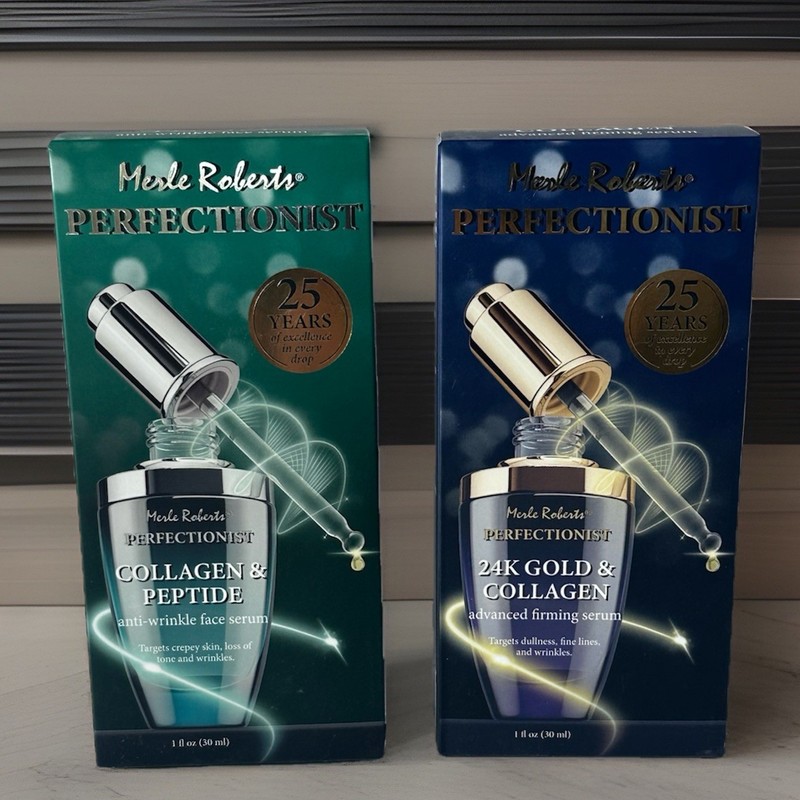 Merle Roberts Perfectionist Serum Set 2pc 24K Gold + Collagen & Peptide 1oz Each