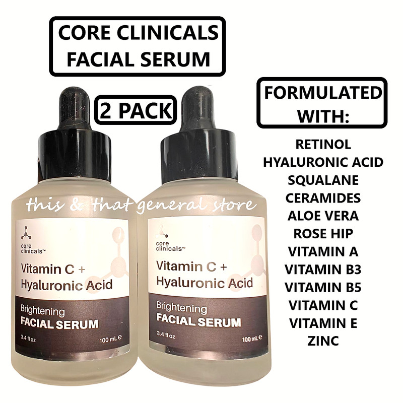 2 PACK CORE CLINICALS VITAMIN C + HYALURONIC ACID RETINOL SQUALANE FACIAL SERUM