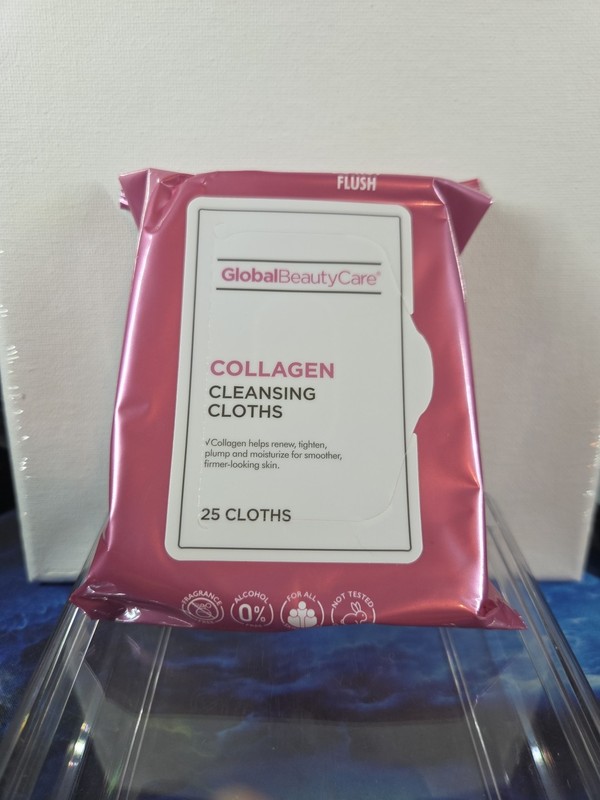 Global Beauty Care Pack Collagen Cleansing Cloths Wipes 25 Ct Perfect for Shower