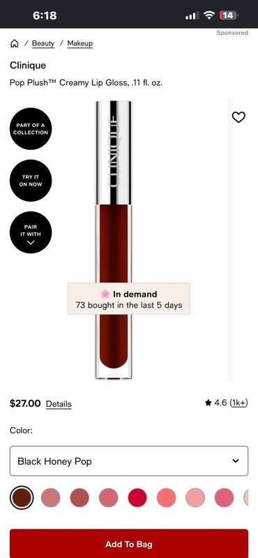 2X Clinique Pop Plush Creamy Lip Gloss in Black Honey Pop (Set of 2) gallery
