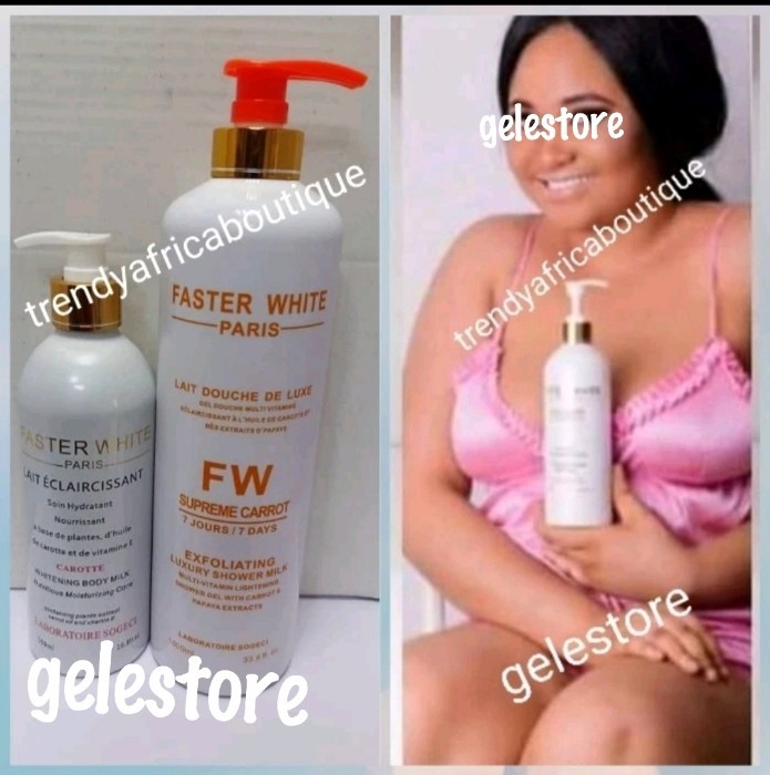 2pc. FASTER WHITE Paris CAROTTE Body Lotion & Supreme Carrot Shower Gel 👌