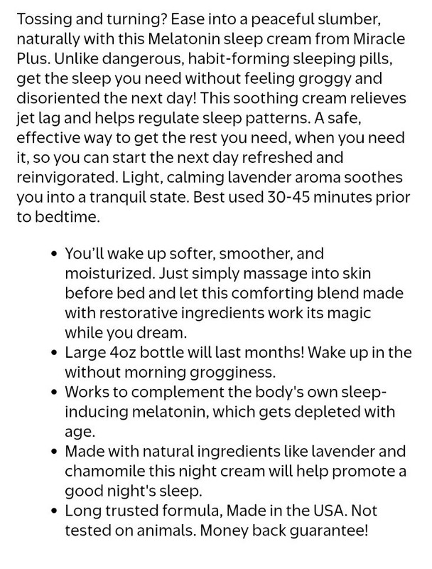 Miracle Plus~Melatonin Sleep Cream~With Lavender & Chamomile~113g/ 4 oz Sealed gallery